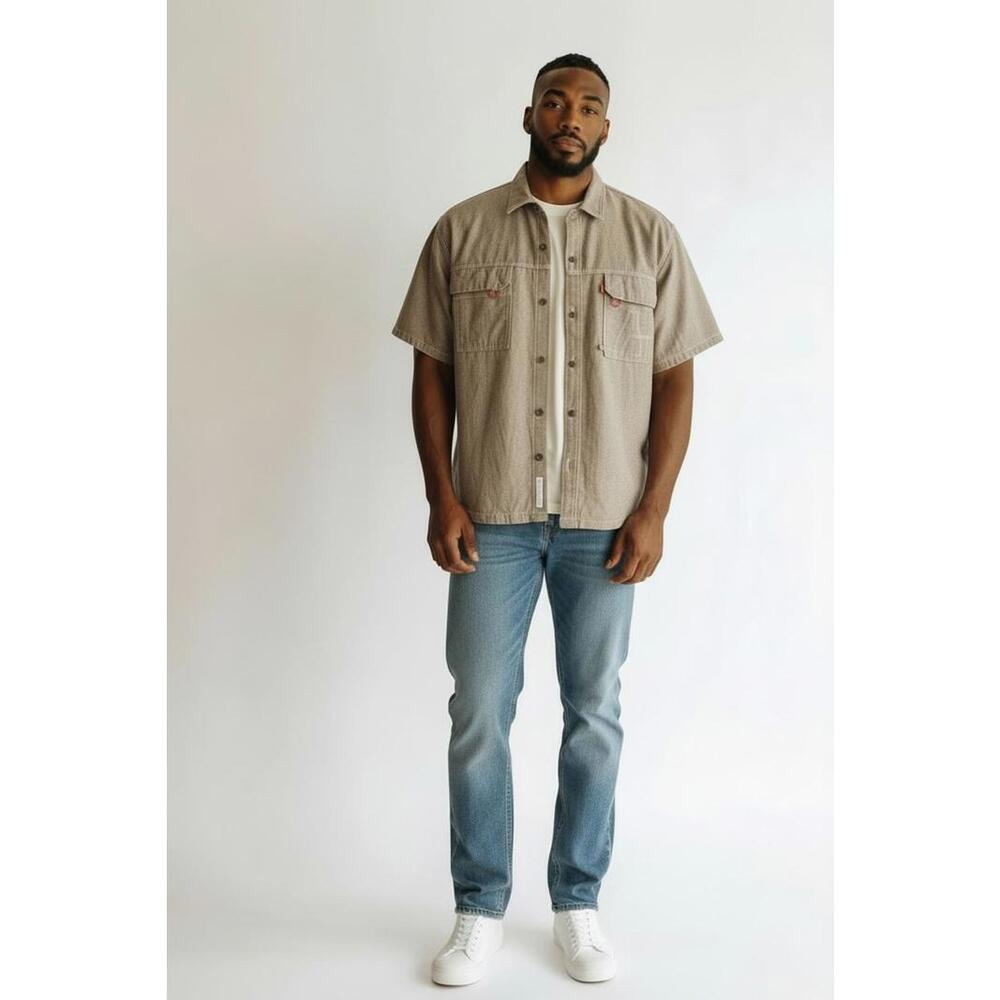 Vintage Men’s Akademiks A101 Gray Short Sleeve Button Down Shirt, Size XL